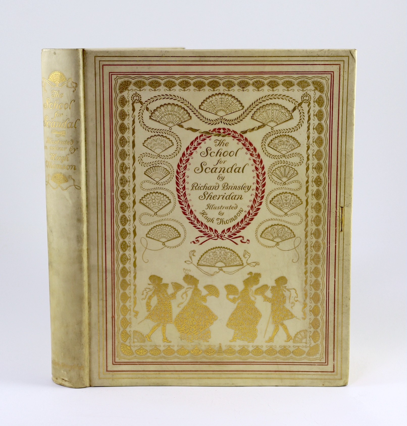 Sheridan, Richard Brinsley - The School for Scandal, one of 350, signed and illustrated by Hugh Thompson, 4to, original vellum gilt, with 25 tipped-in colour plates, endpapers slightly spotted, Hodder and Stoughton, Lond